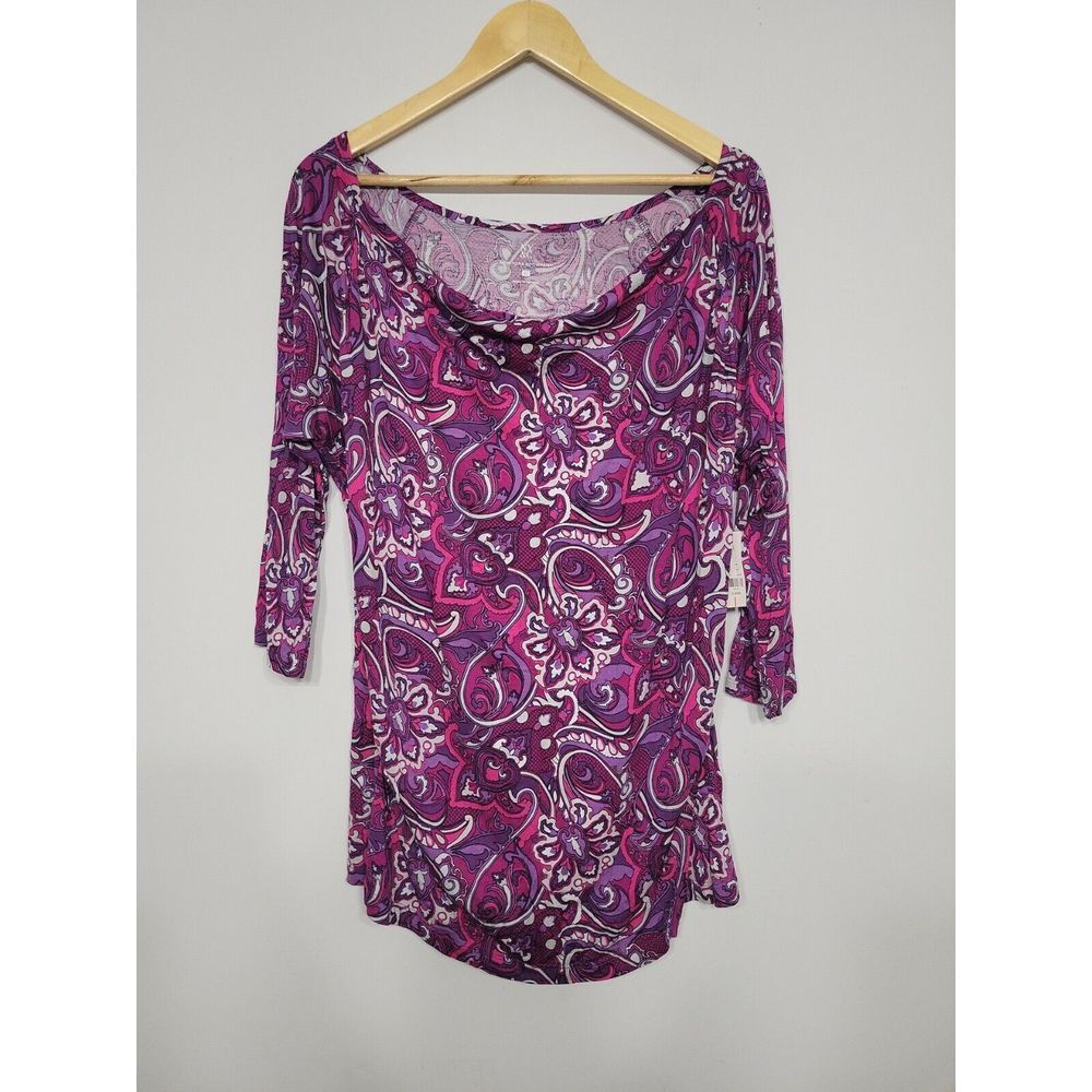 New York & Company Women's Top Size XL Purple Paisley 3/4th‎ NWT